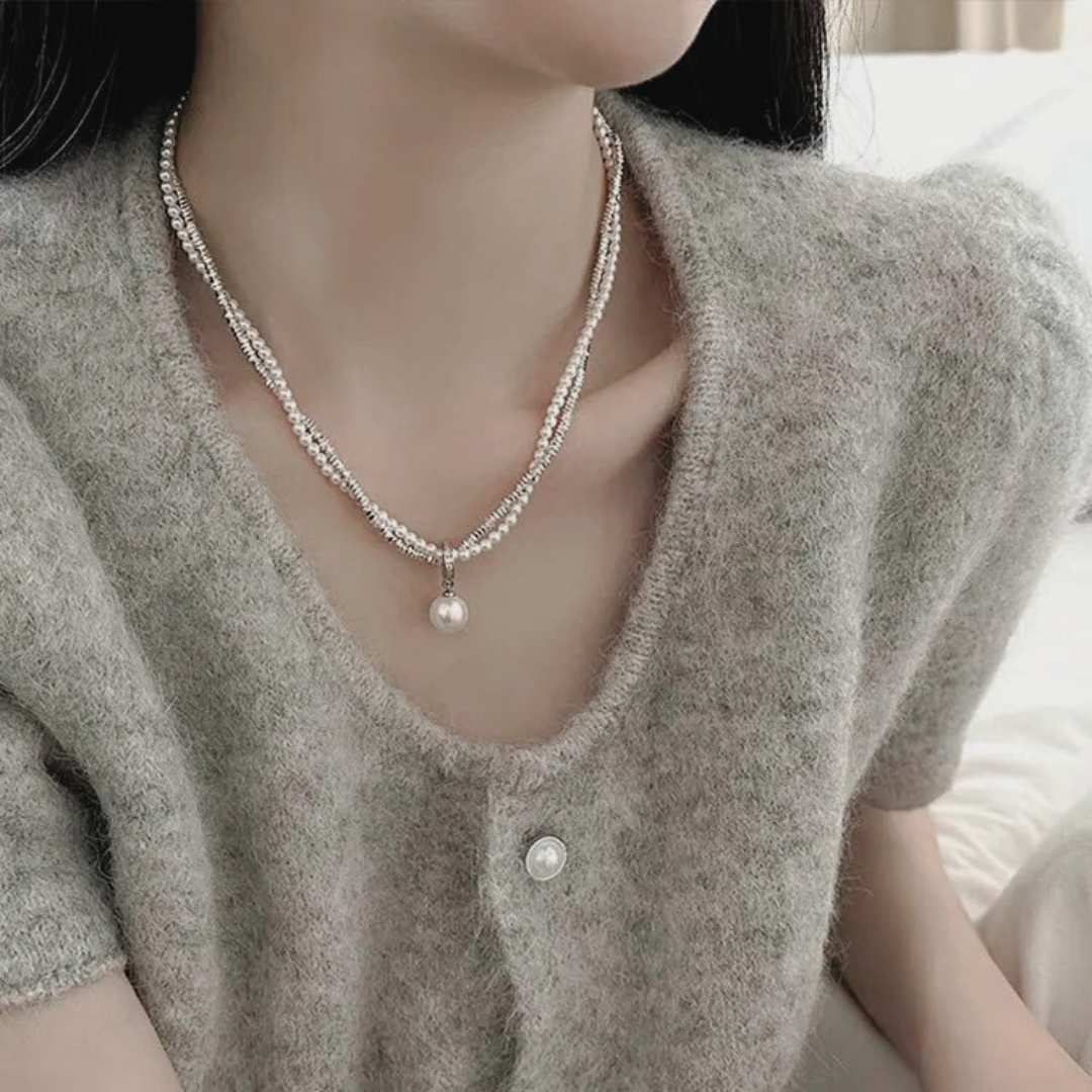 LAYERED PEARL SILVER NECKLACE- Silver925 ネックレス