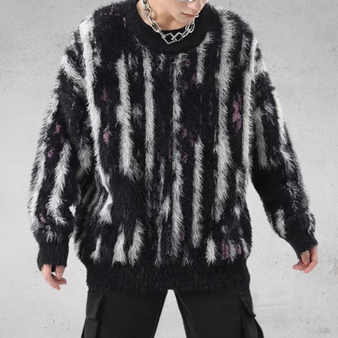 MOHAIR TOUCH SHAGGY STRIPE KNIT-モヘアタッチ シャギーストライプニット