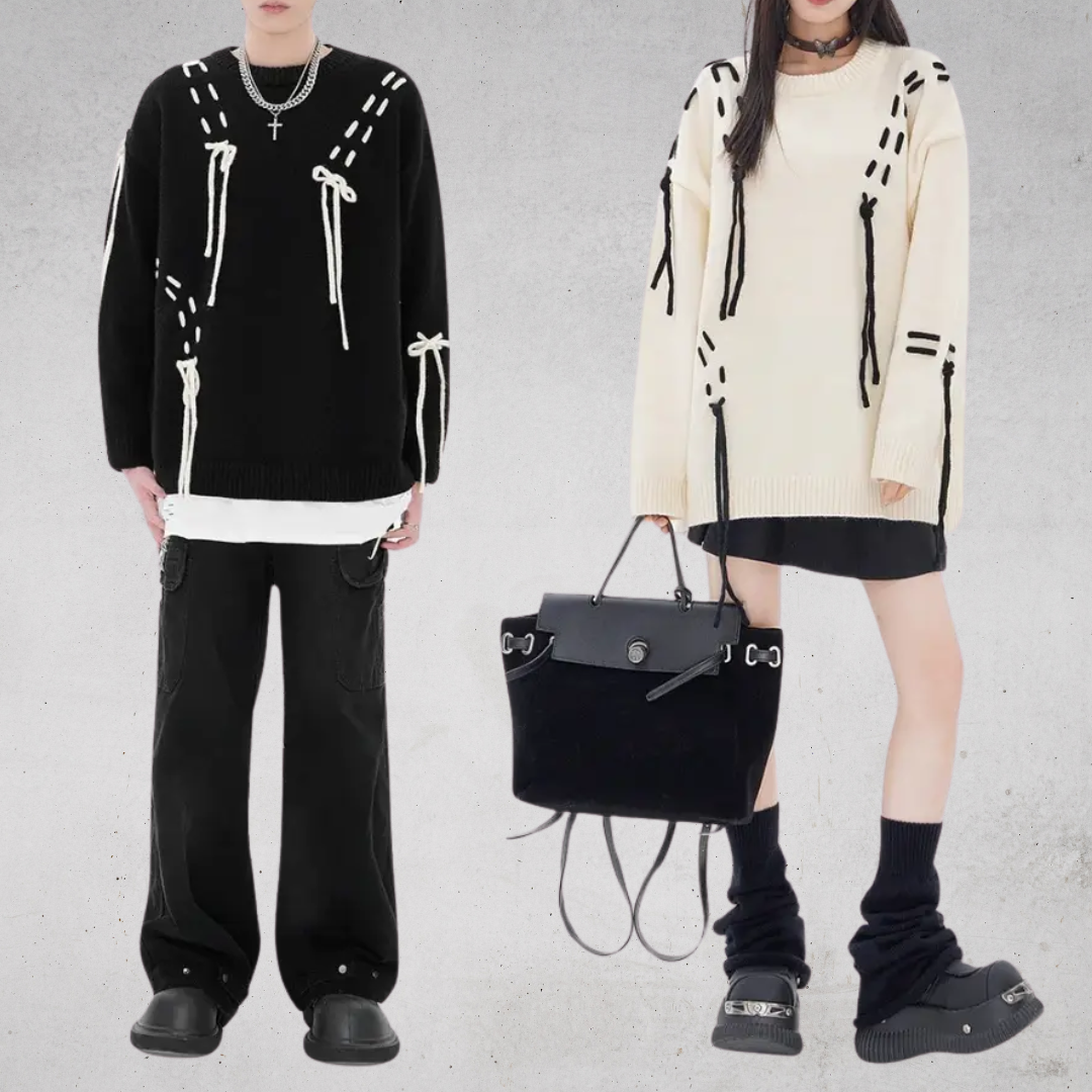 UNISEX URBAN STRAP KNIT SWEATER-ユニセックスアーバンストラップユニセックス ニット