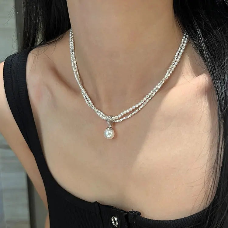 LAYERED PEARL SILVER NECKLACE Mira Gemini
