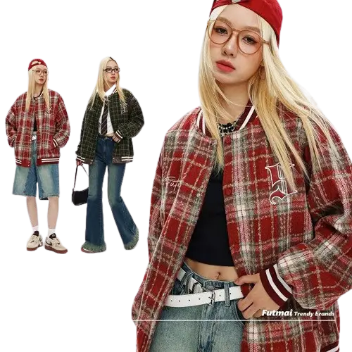 CHECK EMBROIDERY VARSITY JACKET-チェックエンブロイダリースタジャン Mira Gemini