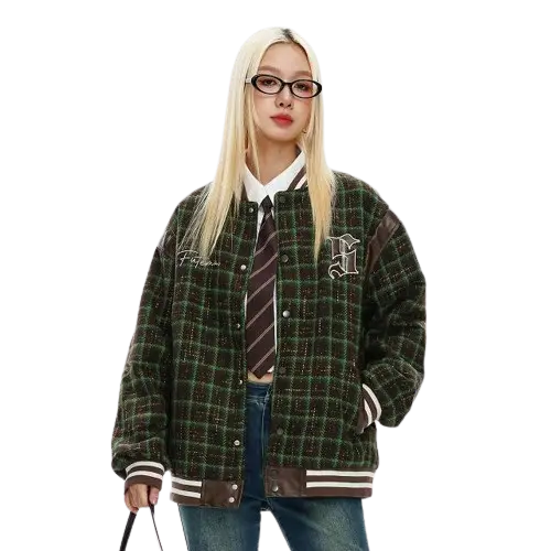 CHECK EMBROIDERY VARSITY JACKET-チェックエンブロイダリースタジャン Mira Gemini