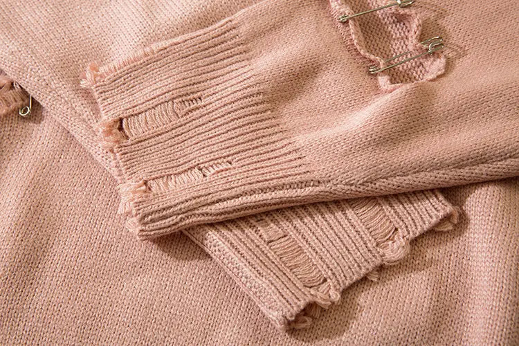 SAFETY PIN CUTOUT KNIT SWEATER - セーフティピンカットアウトダメージニットセーター - Mira Gemini