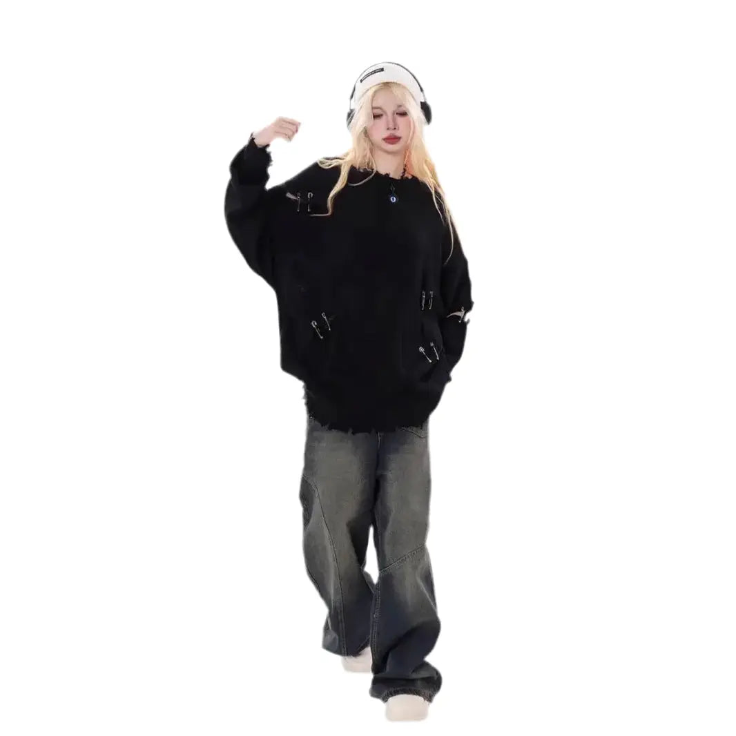 SAFETY PIN CUTOUT KNIT SWEATER - セーフティピンカットアウトダメージニットセーター Mira Gemini
