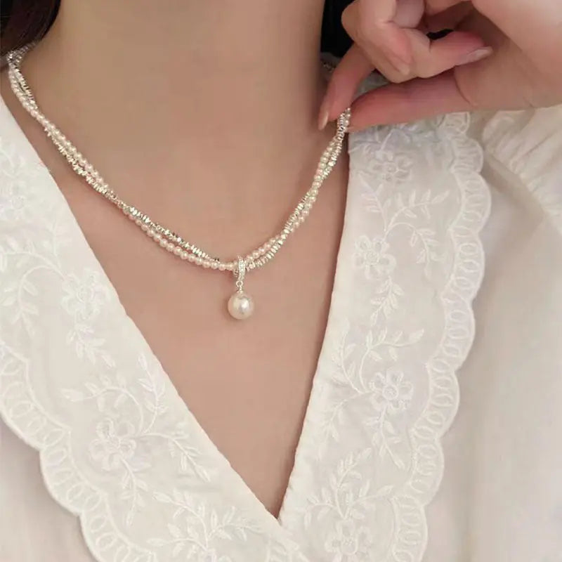 LAYERED PEARL SILVER NECKLACE Mira Gemini