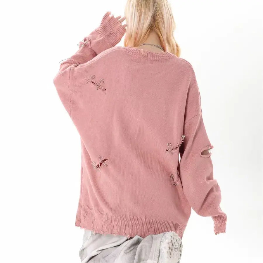 SAFETY PIN CUTOUT KNIT SWEATER - セーフティピンカットアウトダメージニットセーター - Mira Gemini