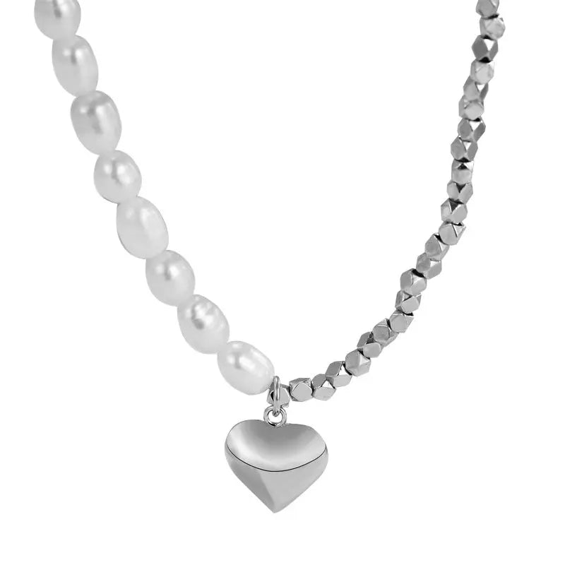 PEARL HEART SILVER NECKLACE Mira Gemini