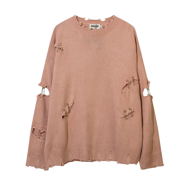 SAFETY PIN CUTOUT KNIT SWEATER - セーフティピンカットアウトダメージニットセーター - Mira Gemini