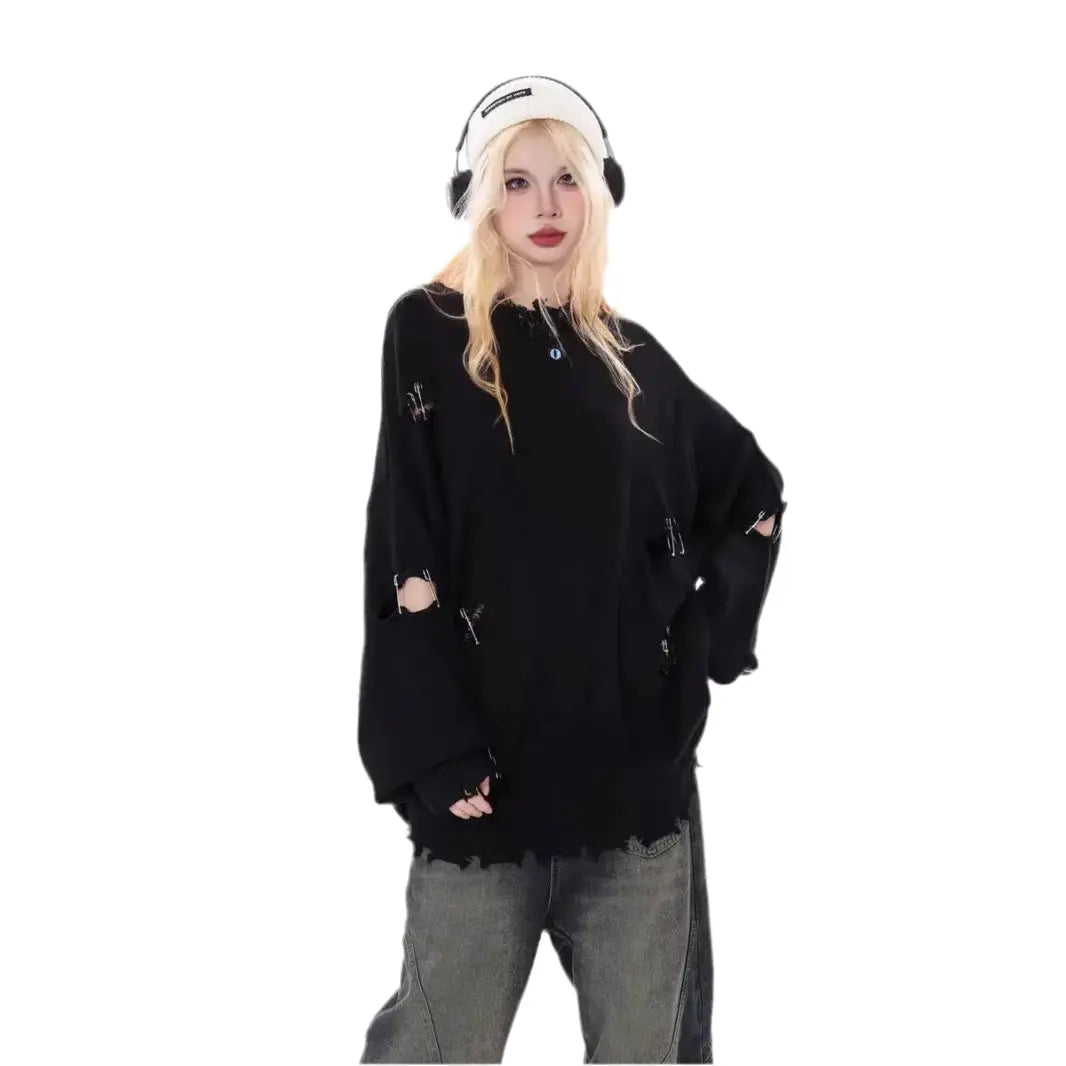 SAFETY PIN CUTOUT KNIT SWEATER - セーフティピンカットアウトダメージニットセーター Mira Gemini