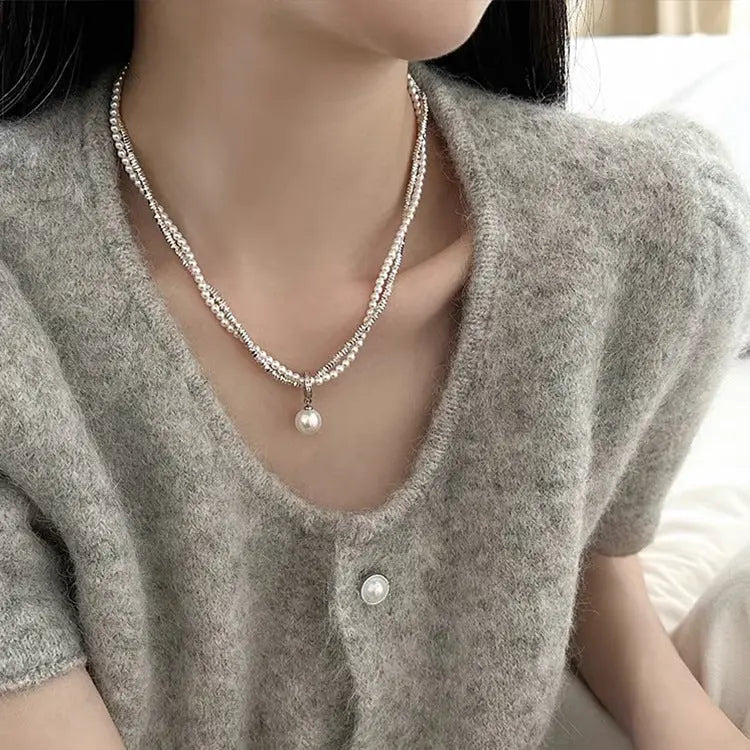 LAYERED PEARL SILVER NECKLACE Mira Gemini