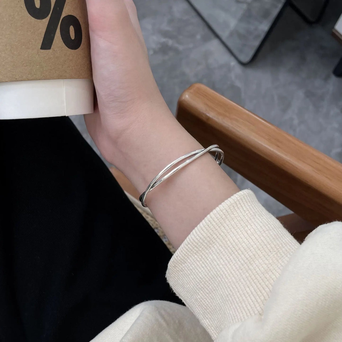 VINTAGE TEXTURE SILVER BANGLE Mira Gemini