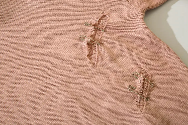 SAFETY PIN CUTOUT KNIT SWEATER - セーフティピンカットアウトダメージニットセーター - Mira Gemini
