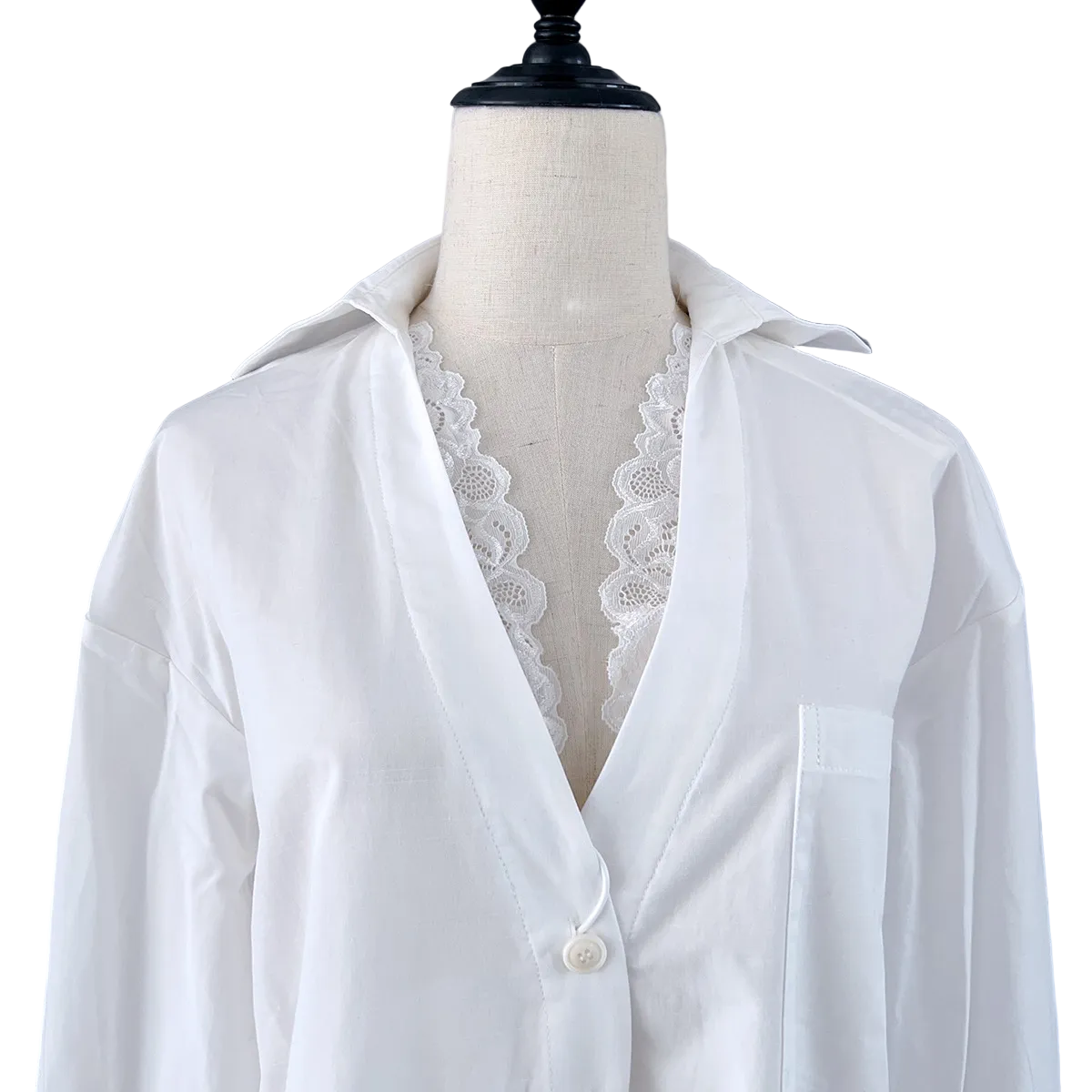 V-NECK LACE TIED BLOUSE(Vネック レース タイ ブラウス)|レディース