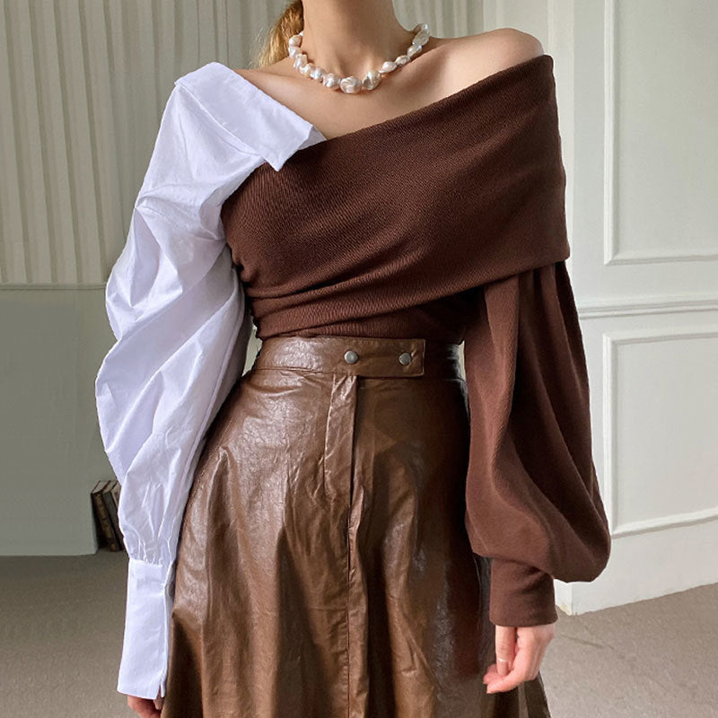 ASYMMETRIC OFF SHOULDER SHIRT(アシンメトリーオフショルダーシャツ)|レディース
