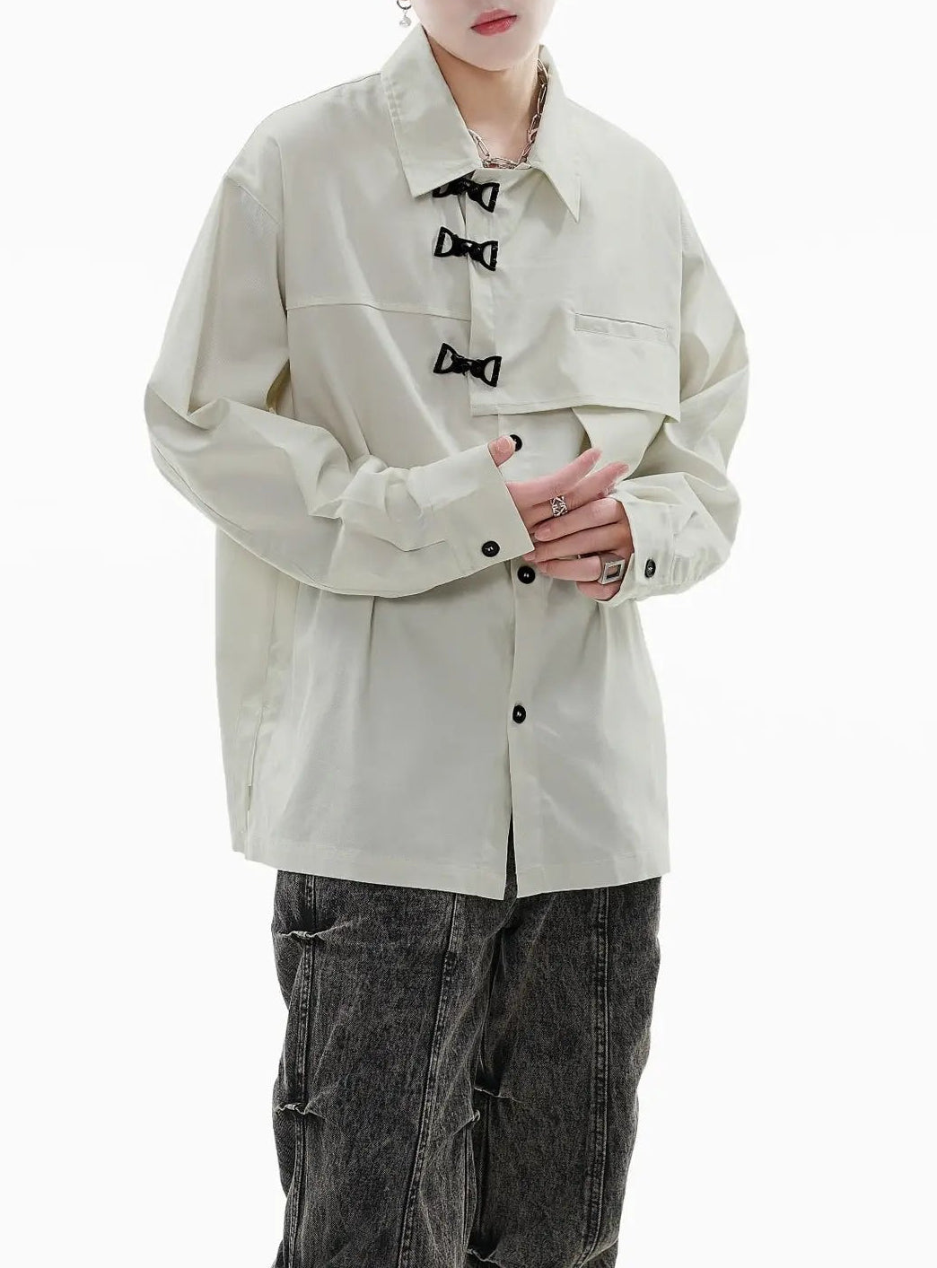 ASYMMETRIC BUCKLE DESIGN SHIRT-アシンメトリックバックルデザインシャツ Mira Gemini