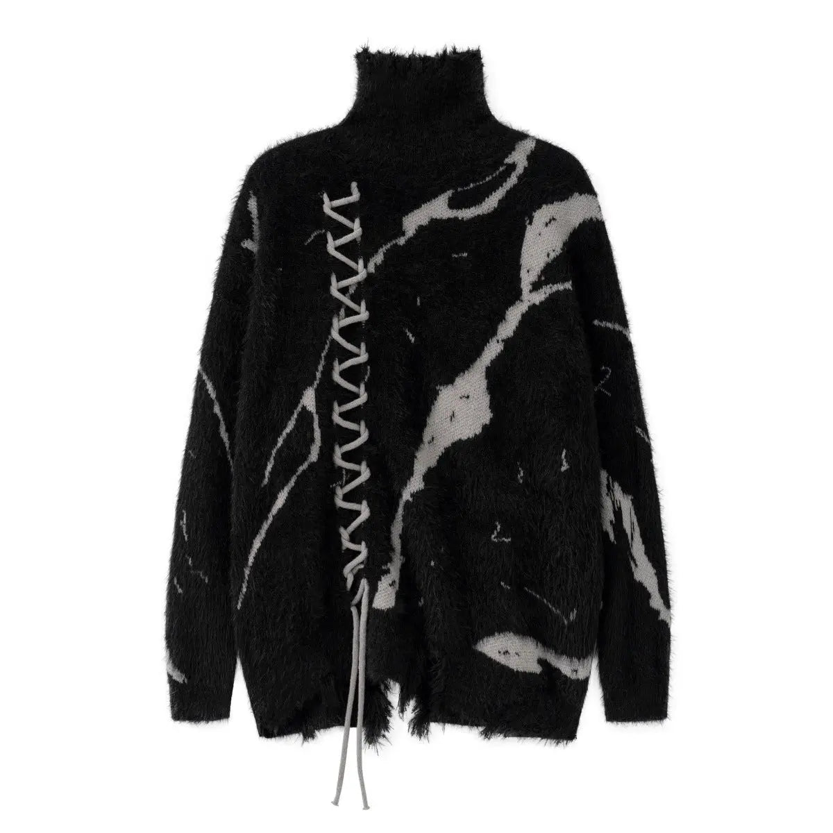 ABSTRACT DISTRESSED OVERSIZED HIGH NECK SWEATER-アブストラクト ディストレスト オーバーサイズ ハイネックセーター Mira Gemini