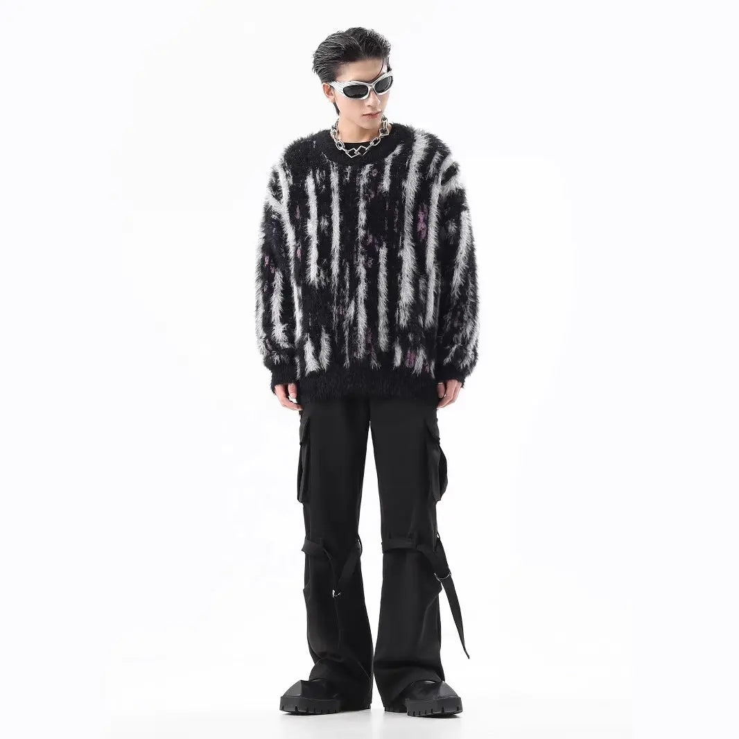 MOHAIR TOUCH SHAGGY STRIPE KNIT-モヘアタッチ シャギーストライプニット Mira Gemini