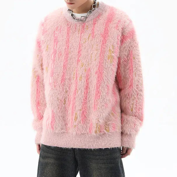 MOHAIR TOUCH SHAGGY STRIPE KNIT-モヘアタッチ シャギーストライプニット Mira Gemini