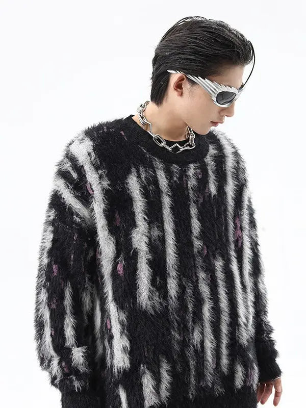 MOHAIR TOUCH SHAGGY STRIPE KNIT-モヘアタッチ シャギーストライプニット Mira Gemini
