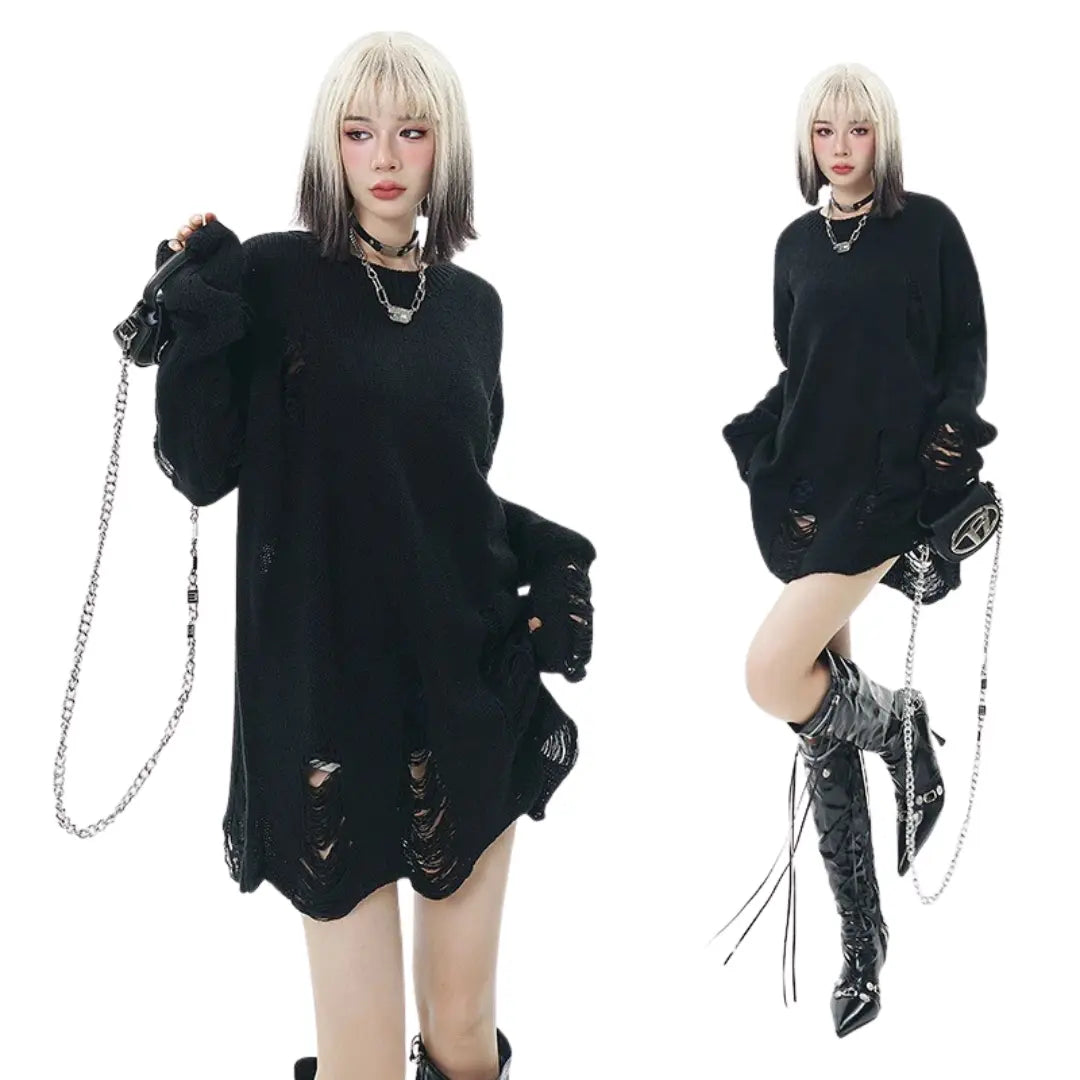 DISTRESSED OVERSIZED JACQUARD KNIT SWEATER
