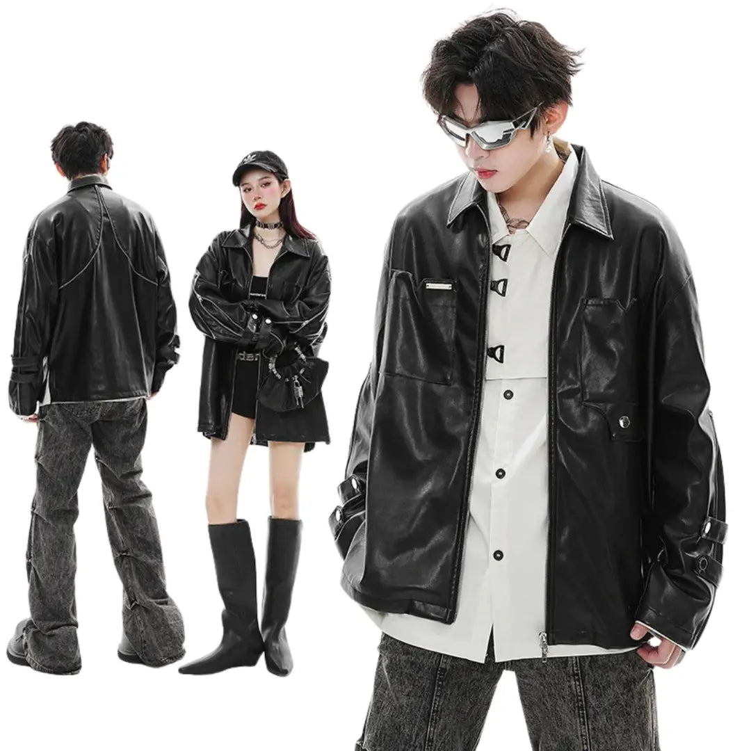 RETRO FAUX LEATHER OVERSIZED JACKET