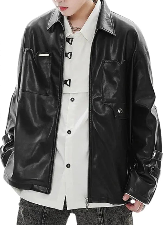 RETRO FAUX LEATHER OVERSIZED JACKET