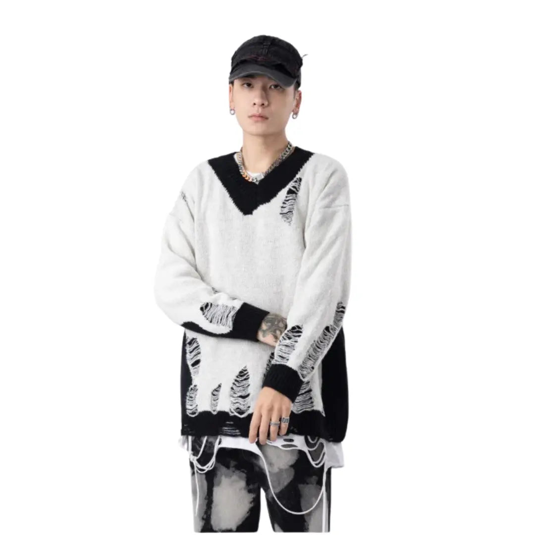 VINTAGE DAMAGE V-NECK KNIT SWEATER