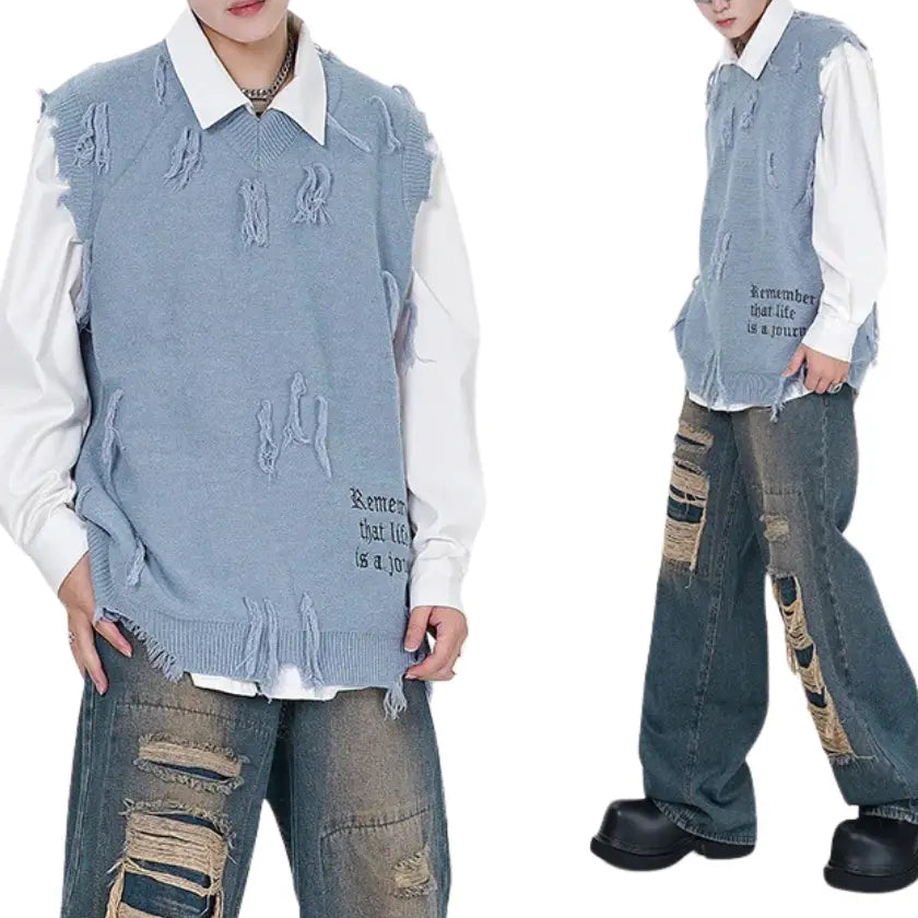 DISTRESSED OVERSIZED KNIT VEST