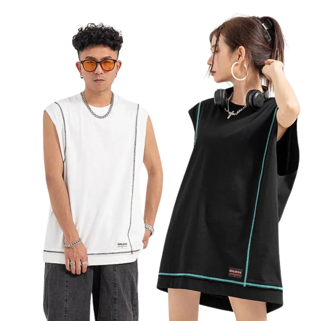 CONTRAST STITCH OVERSIZED SLEEVELESS TEE