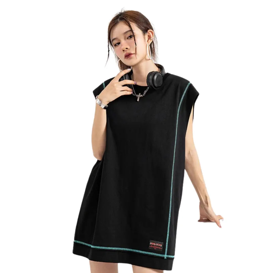 CONTRAST STITCH OVERSIZED SLEEVELESS TEE
