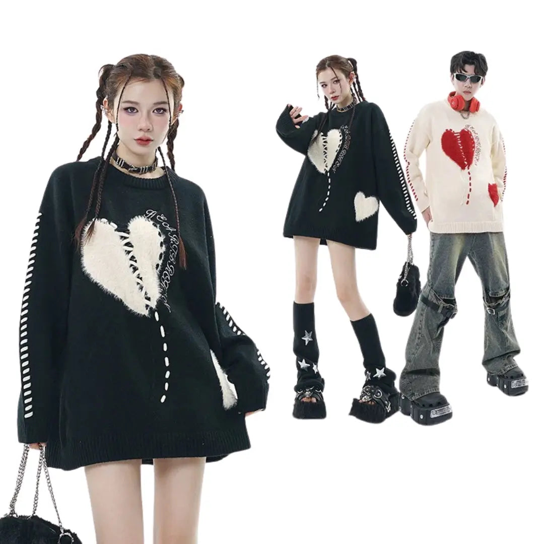BROKEN HEART OVERSIZED KNIT SWEATER