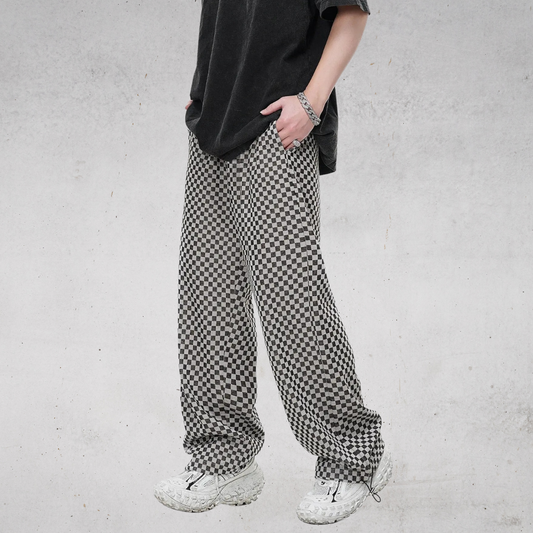 VINTAGE CHECKERED STRAIGHT LEG CASUAL PANTS-ヴィンテージライクチェックストレートレグカジュアルパンツ