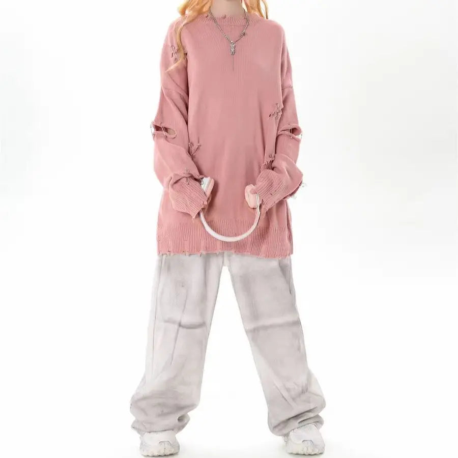 SAFETY PIN CUTOUT KNIT SWEATER - セーフティピンカットアウトダメージニットセーター - Mira Gemini