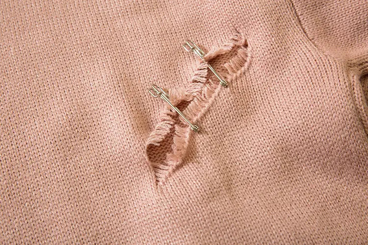 SAFETY PIN CUTOUT KNIT SWEATER - セーフティピンカットアウトダメージニットセーター - Mira Gemini