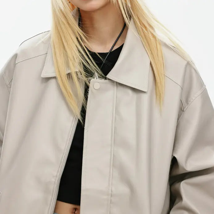 OVERSIZED FAUX LEATHER JACKET - オーバーサイズフェイクレザージャケット Mira Gemini