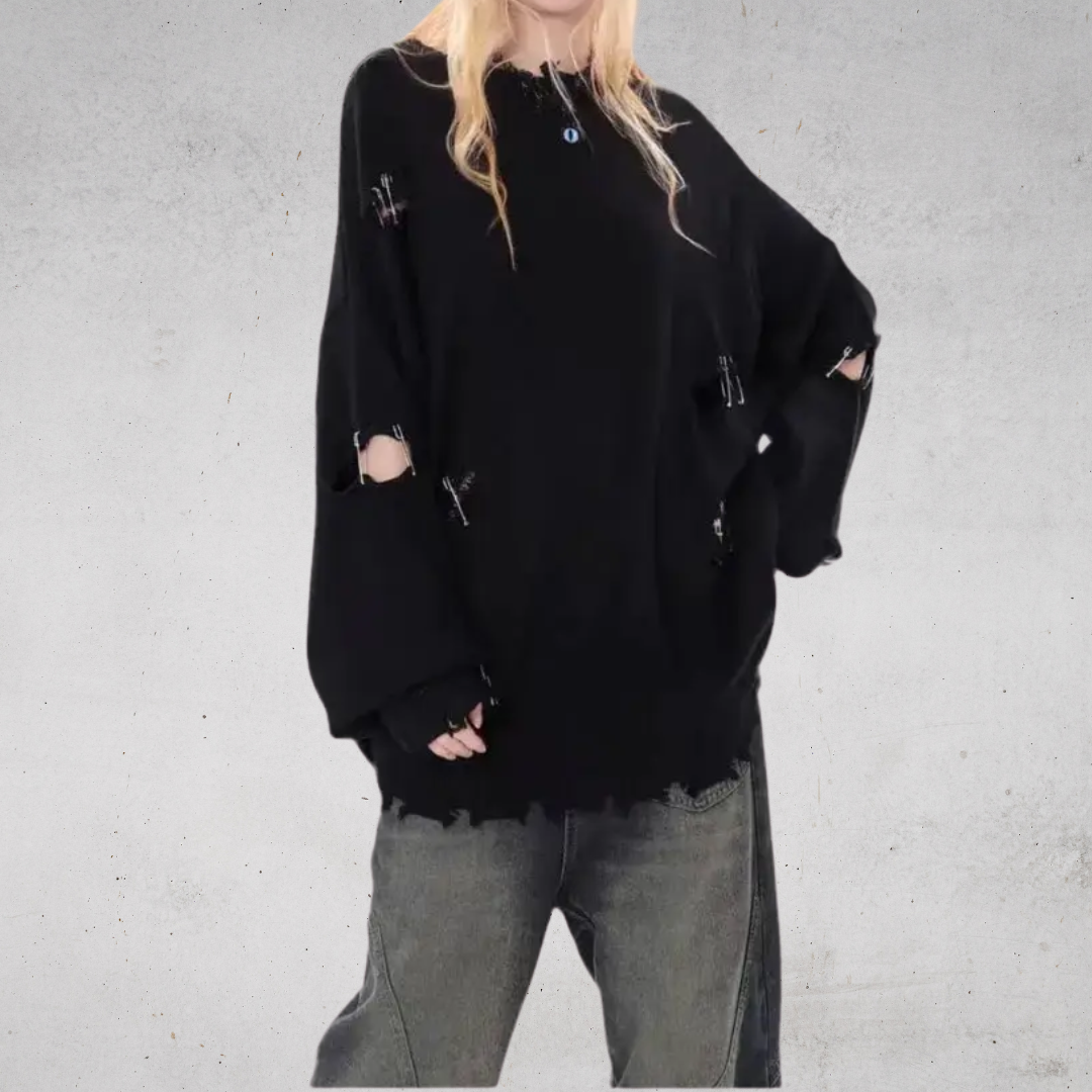 SAFETY PIN CUTOUT KNIT SWEATER - セーフティピンカットアウトダメージニットセーター