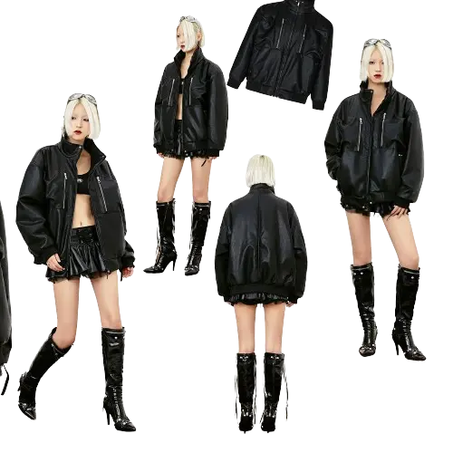 PU LEATHER OVERSIZED RIDERS JACKET-PUレザーオーバーサイズライダースジャケット Mira Gemini