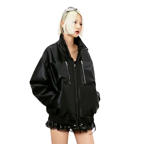 PU LEATHER OVERSIZED RIDERS JACKET-PUレザーオーバーサイズライダースジャケット Mira Gemini