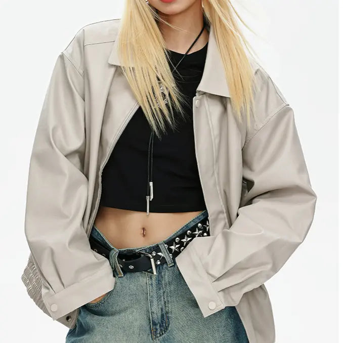 OVERSIZED FAUX LEATHER JACKET - オーバーサイズフェイクレザージャケット Mira Gemini