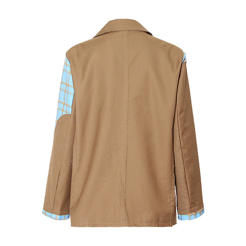 OVERSIZED CHECK-PANEL CHAIN BLAZER（オーバーサイズ チェック切替 チェーンブレザー）｜レディース