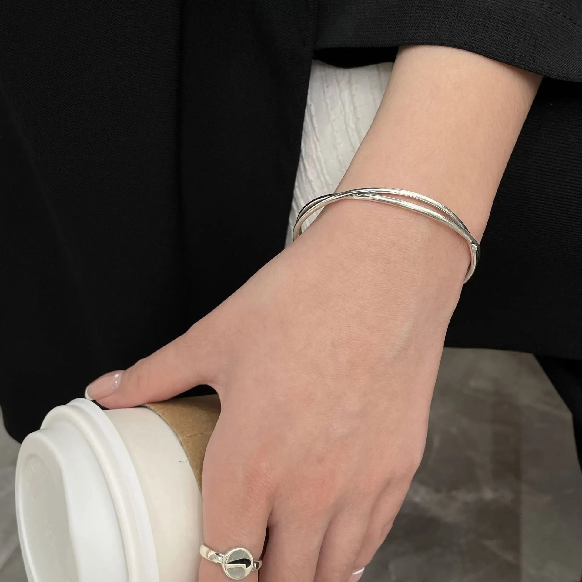 VINTAGE TEXTURE SILVER BANGLE Mira Gemini