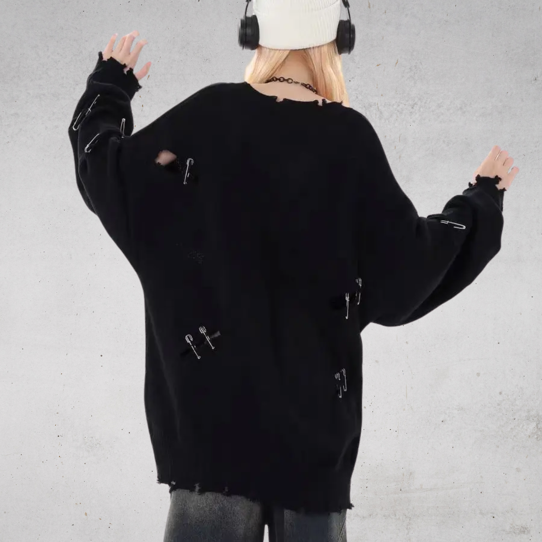 SAFETY PIN CUTOUT KNIT SWEATER - セーフティピンカットアウトダメージニットセーター