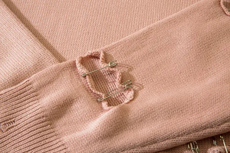 SAFETY PIN CUTOUT KNIT SWEATER - セーフティピンカットアウトダメージニットセーター - Mira Gemini
