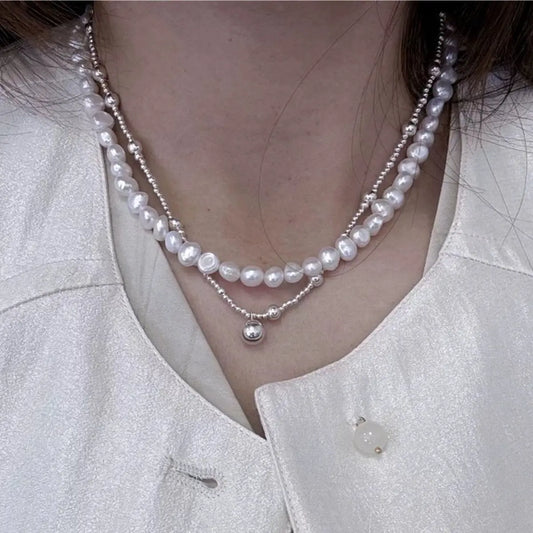 LAYERED PEARL SILVER NECKLACE Mira Gemini