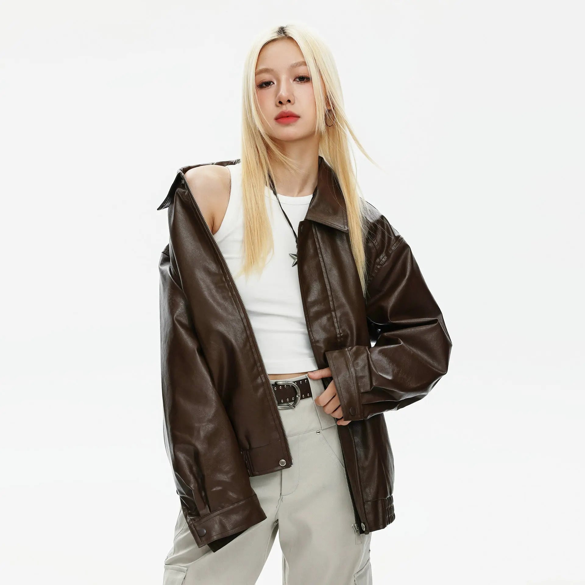 OVERSIZED FAUX LEATHER JACKET - オーバーサイズフェイクレザージャケット Mira Gemini