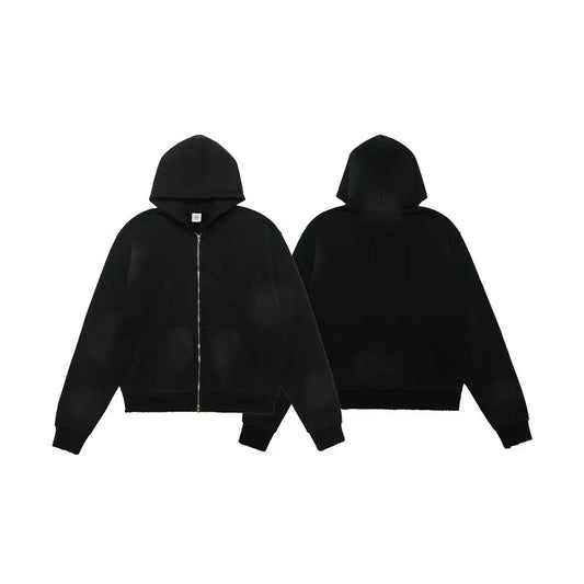 LAWFOO WASHED BLACK ZIP-UP HOODIE-ウォッシュドブラック ジップアップ フーディー Mira Gemini