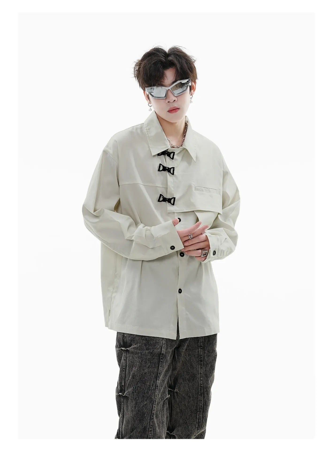 ASYMMETRIC BUCKLE DESIGN SHIRT-アシンメトリックバックルデザインシャツ Mira Gemini