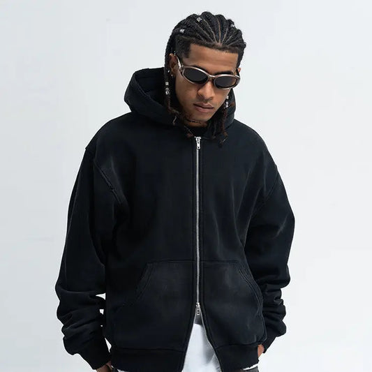 LAWFOO WASHED BLACK ZIP-UP HOODIE-ウォッシュドブラック ジップアップ フーディー Mira Gemini