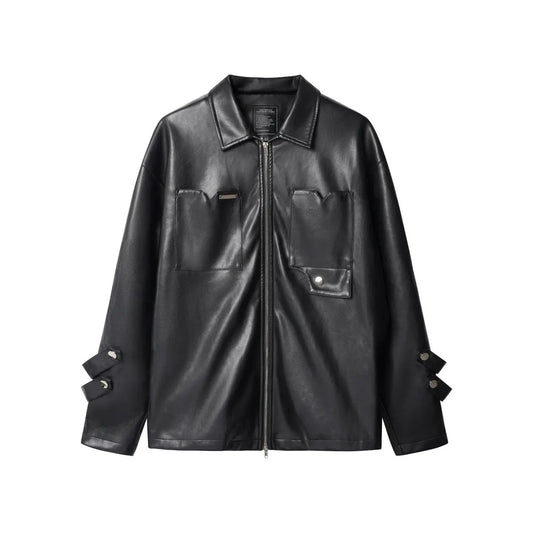 RETRO FAUX LEATHER OVERSIZED JACKET-レトロ フェイクレザー オーバーサイズ ジャケット Mira Gemini