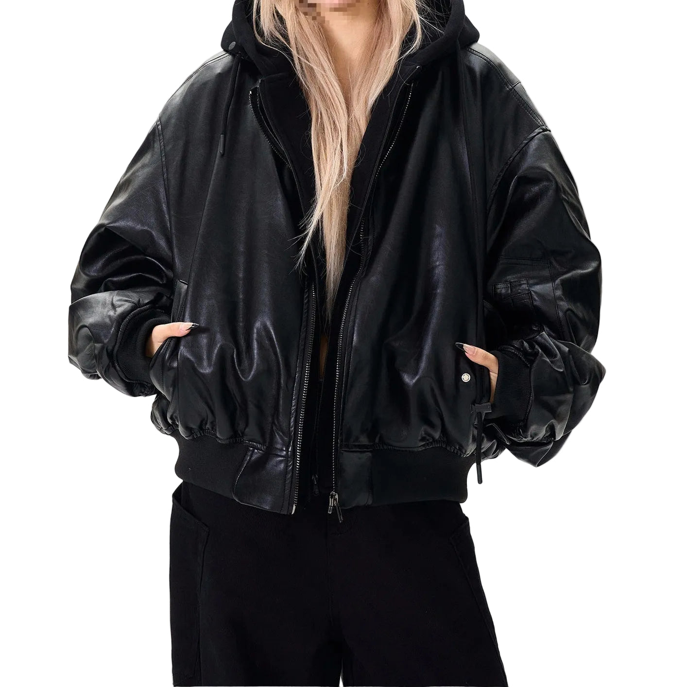 HEAVYWEIGHT BOMBER JACKET FAKE TWO-PIECE WITH HOOD（ヘビーウェイト ボンバージャケット フェイクツーピース フード付き）｜ユニセックス
